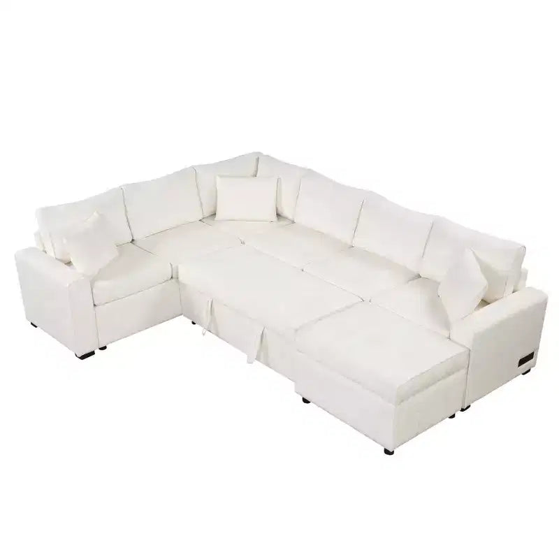 112.2 Canapé convertible moderne avec pouf de rangement et trois coussins