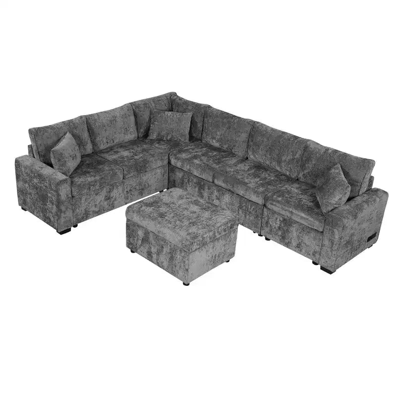 112.2 Canapé convertible moderne avec pouf de rangement et trois coussins