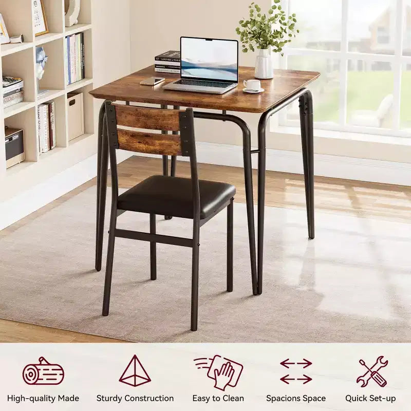Table de salle à manger pour 2, petite table à manger carrée pour 2, dinette moderne en bois peu encombrante avec rembourrage, ensemble de salle à manger 3 pièces