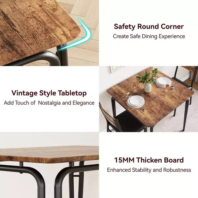 Table de salle à manger pour 2, petite table à manger carrée pour 2, dinette moderne en bois peu encombrante avec rembourrage, ensemble de salle à manger 3 pièces