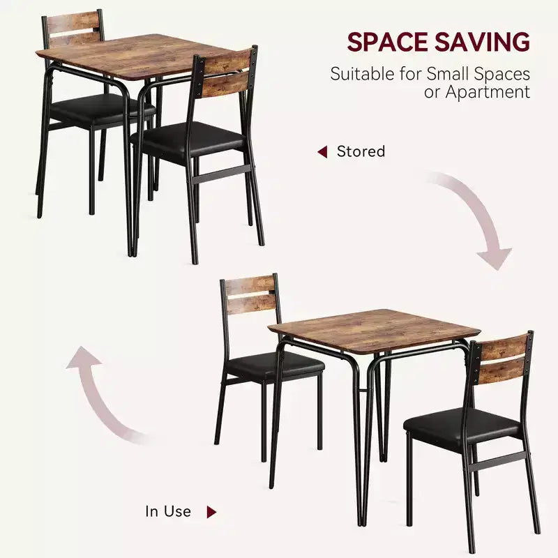 Table de salle à manger pour 2, petite table à manger carrée pour 2, dinette moderne en bois peu encombrante avec rembourrage, ensemble de salle à manger 3 pièces