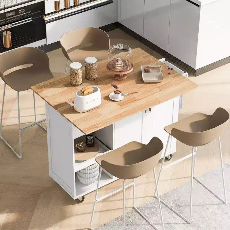 Îlot de cuisine avec plan de travail rabattable Chariot de rangement de cuisine avec étagère coulissante Porte-serviettes et tiroir Chariot de cuisine roulant sur roues Blanc