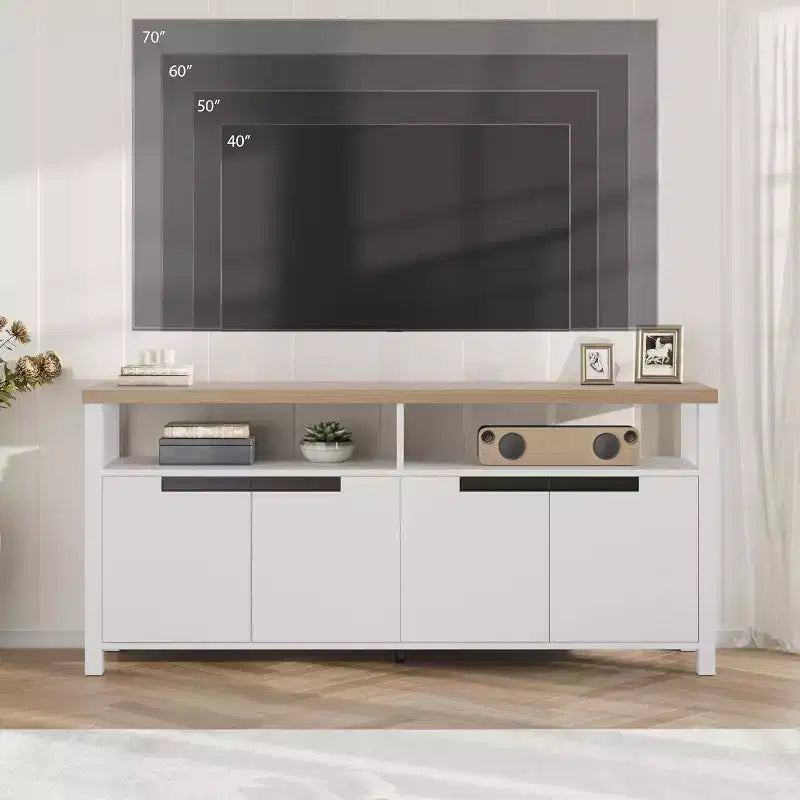 Meuble TV de 160 cm pour téléviseurs jusqu'à 70 pouces, console multimédia de style campagnard avec rangements et étagères réglables, centre de divertissement