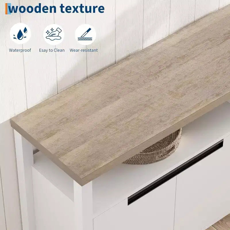 Meuble TV de 160 cm pour téléviseurs jusqu'à 70 pouces, console multimédia de style campagnard avec rangements et étagères réglables, centre de divertissement