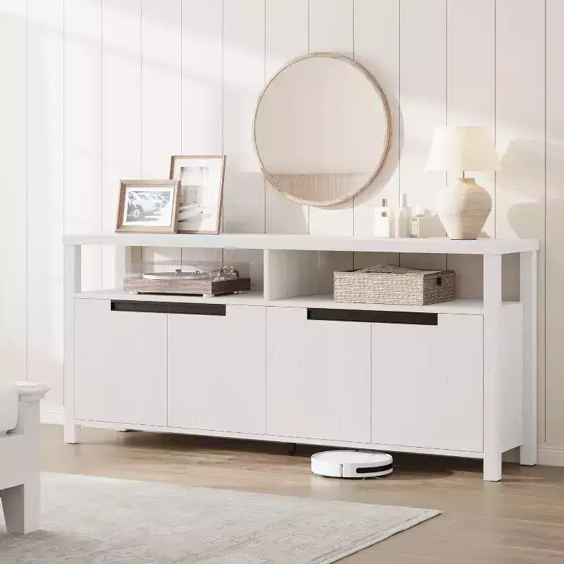 Meuble TV de 160 cm pour téléviseurs jusqu'à 70 pouces, console multimédia de style campagnard avec rangements et étagères réglables, centre de divertissement