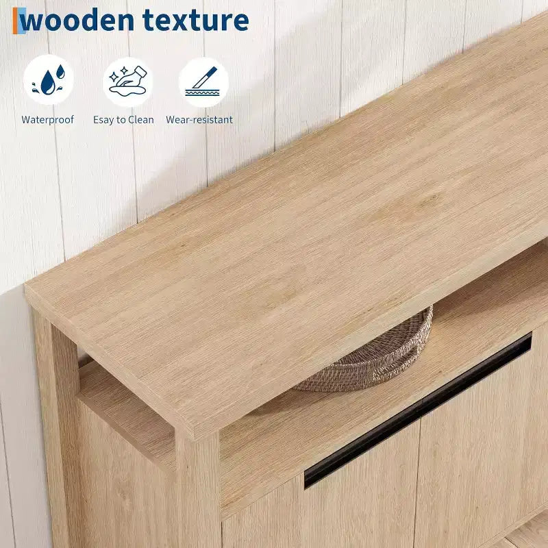 Meuble TV de 160 cm pour téléviseurs jusqu'à 70 pouces, console multimédia de style campagnard avec rangements et étagères réglables, centre de divertissement