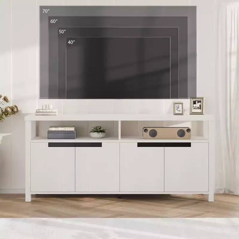 Meuble TV de 160 cm pour téléviseurs jusqu'à 70 pouces, console multimédia de style campagnard avec rangements et étagères réglables, centre de divertissement