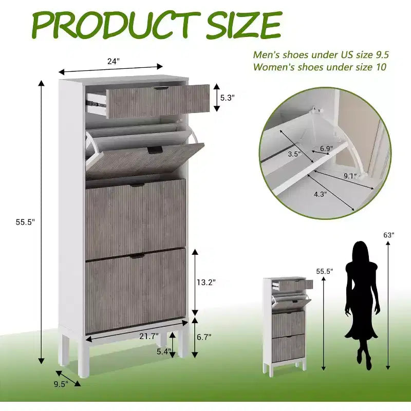 Meuble à chaussures à 3 tiroirs basculants, style ferme, avec pieds en métal, rangement fin et étroit sur pied
