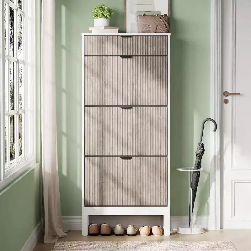 Meuble à chaussures à 3 tiroirs basculants, style ferme, avec pieds en métal, rangement fin et étroit sur pied