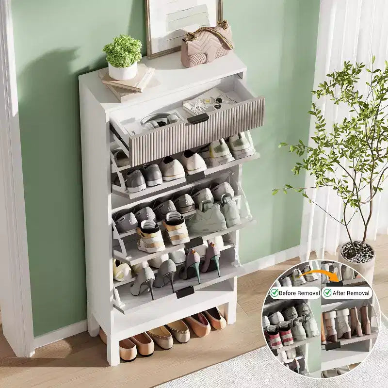 Meuble à chaussures à 3 tiroirs basculants, style ferme, avec pieds en métal, rangement fin et étroit sur pied