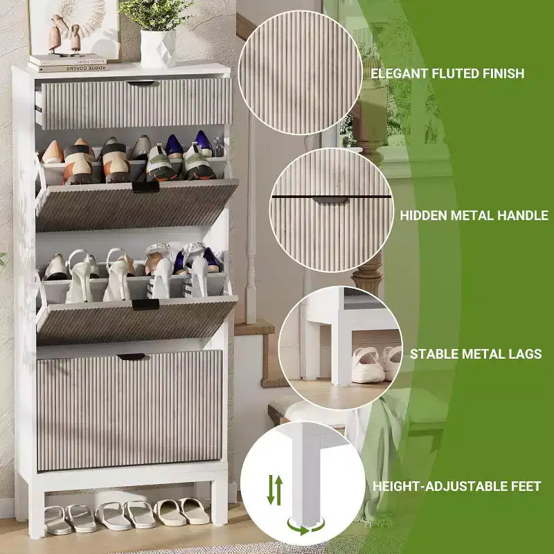 Meuble à chaussures à 3 tiroirs basculants, style ferme, avec pieds en métal, rangement fin et étroit sur pied