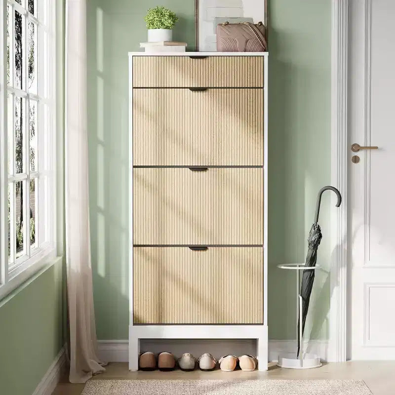 Meuble à chaussures à 3 tiroirs basculants, style ferme, avec pieds en métal, rangement fin et étroit sur pied