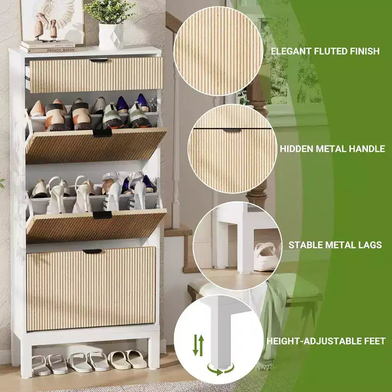 Meuble à chaussures à 3 tiroirs basculants, style ferme, avec pieds en métal, rangement fin et étroit sur pied