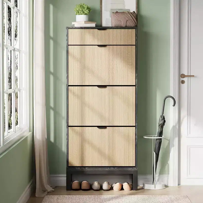 Meuble à chaussures à 3 tiroirs basculants, style ferme, avec pieds en métal, rangement fin et étroit sur pied