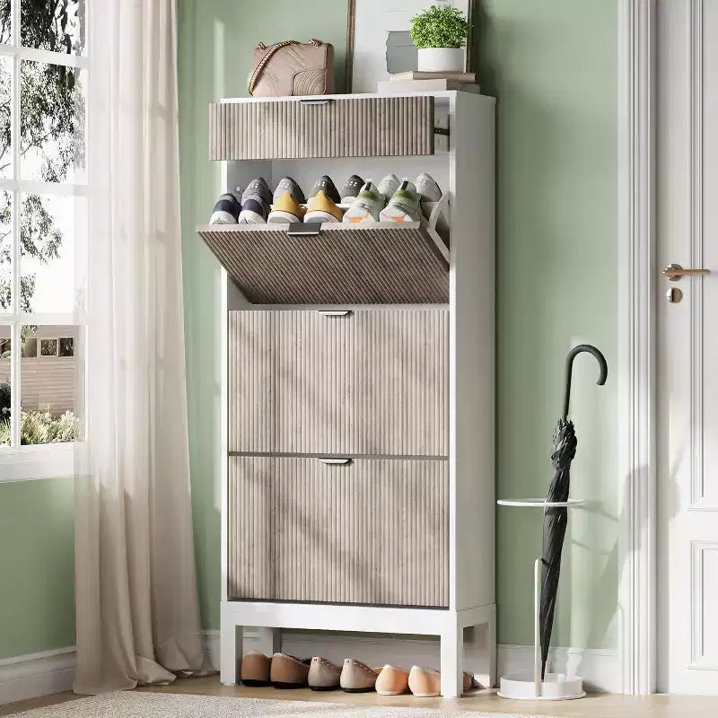 Meuble à chaussures à 3 tiroirs basculants, style ferme, avec pieds en métal, rangement fin et étroit sur pied