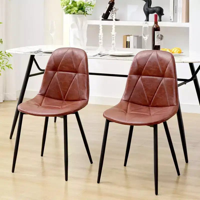 Chaises de salle à manger modernes rembourrées en cuir vintage avec pieds en métal et dossier haut, pour cuisine et salle à manger
