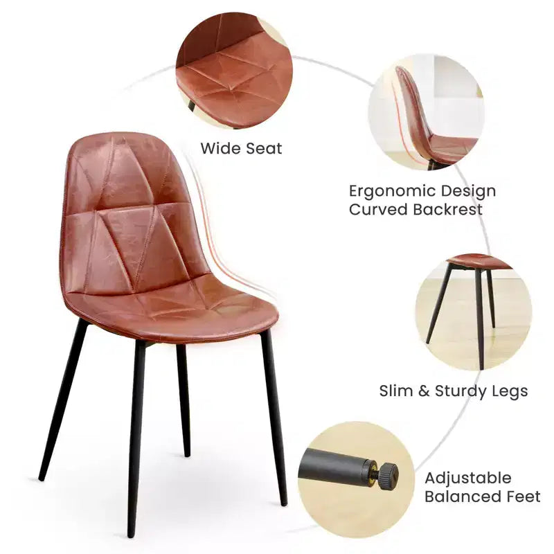 Chaises de salle à manger modernes rembourrées en cuir vintage avec pieds en métal et dossier haut, pour cuisine et salle à manger