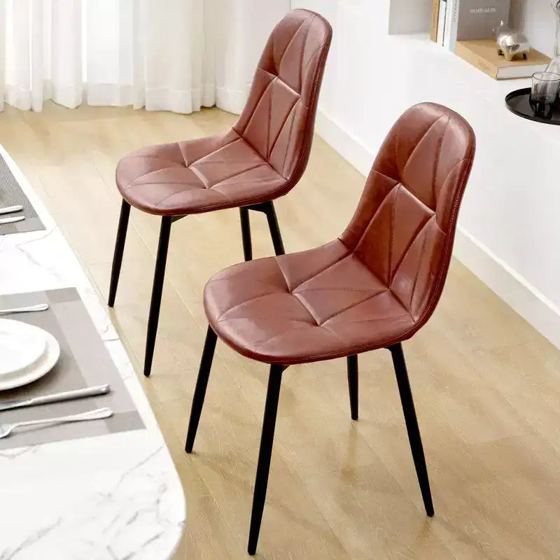 Chaises de salle à manger modernes rembourrées en cuir vintage avec pieds en métal et dossier haut, pour cuisine et salle à manger