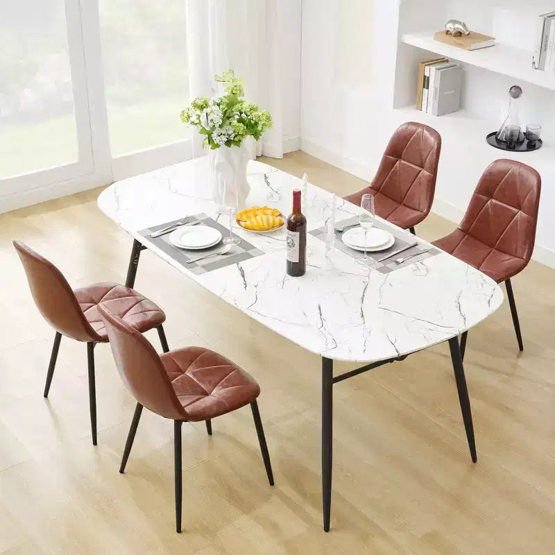 Chaises de salle à manger modernes rembourrées en cuir vintage avec pieds en métal et dossier haut, pour cuisine et salle à manger