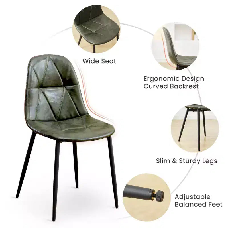 Chaises de salle à manger modernes rembourrées en cuir vintage avec pieds en métal et dossier haut, pour cuisine et salle à manger