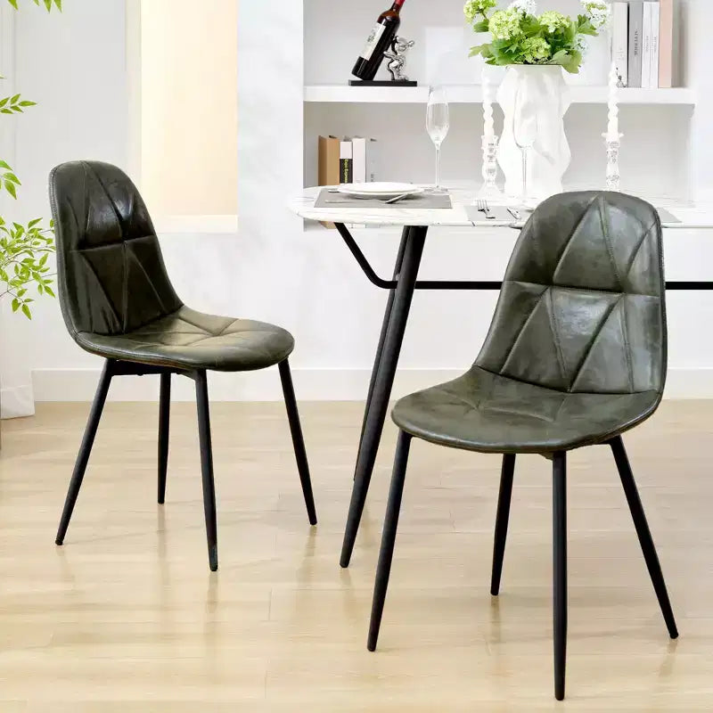 Chaises de salle à manger modernes rembourrées en cuir vintage avec pieds en métal et dossier haut, pour cuisine et salle à manger