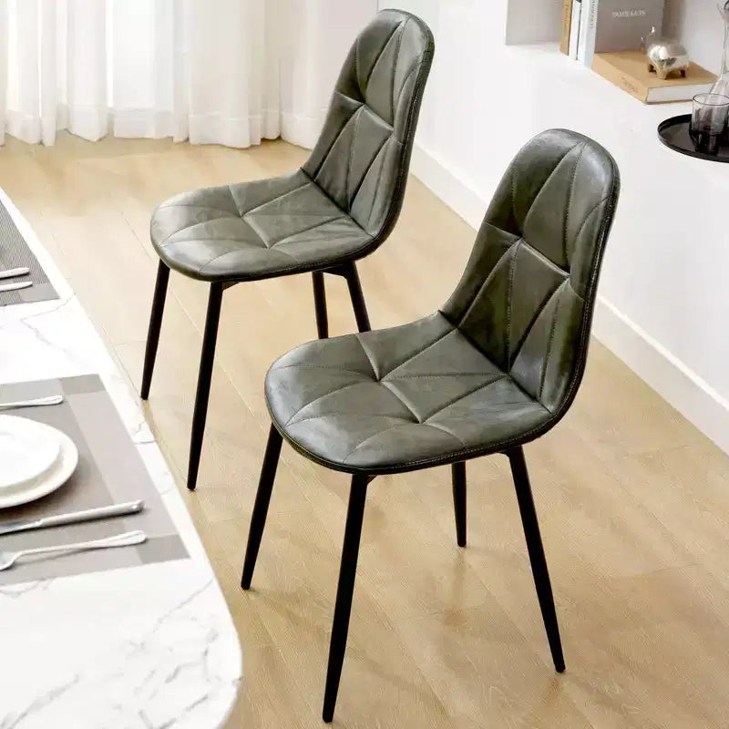Chaises de salle à manger modernes rembourrées en cuir vintage avec pieds en métal et dossier haut, pour cuisine et salle à manger