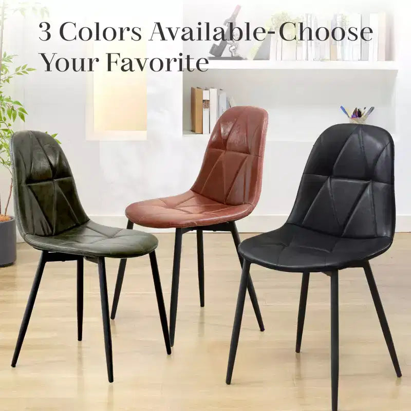 Chaises de salle à manger modernes rembourrées en cuir vintage avec pieds en métal et dossier haut, pour cuisine et salle à manger