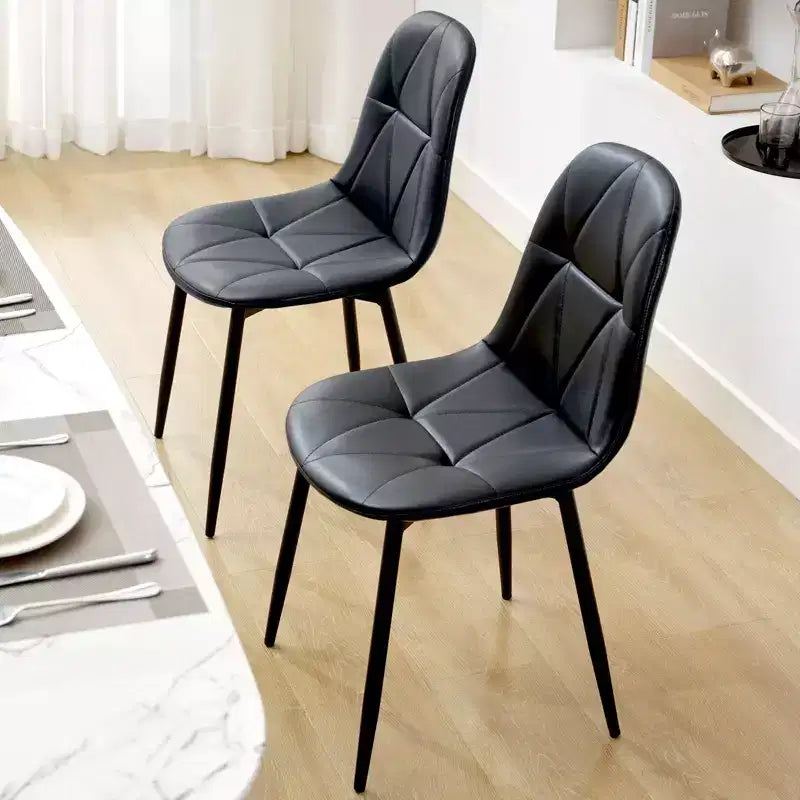 Chaises de salle à manger modernes rembourrées en cuir vintage avec pieds en métal et dossier haut, pour cuisine et salle à manger