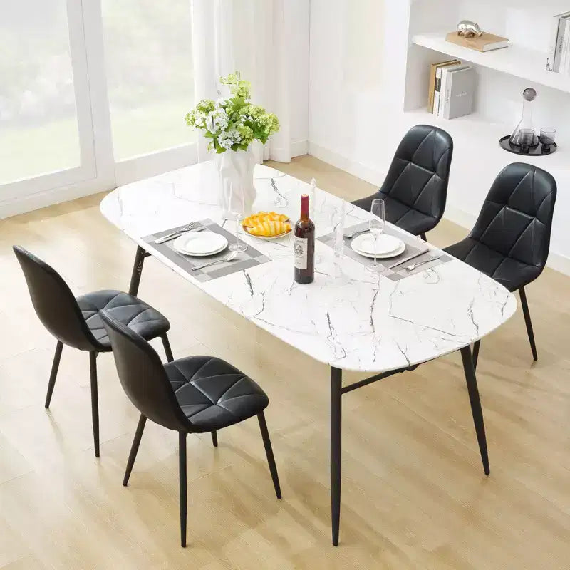 Chaises de salle à manger modernes rembourrées en cuir vintage avec pieds en métal et dossier haut, pour cuisine et salle à manger