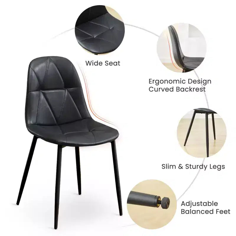 Chaises de salle à manger modernes rembourrées en cuir vintage avec pieds en métal et dossier haut, pour cuisine et salle à manger