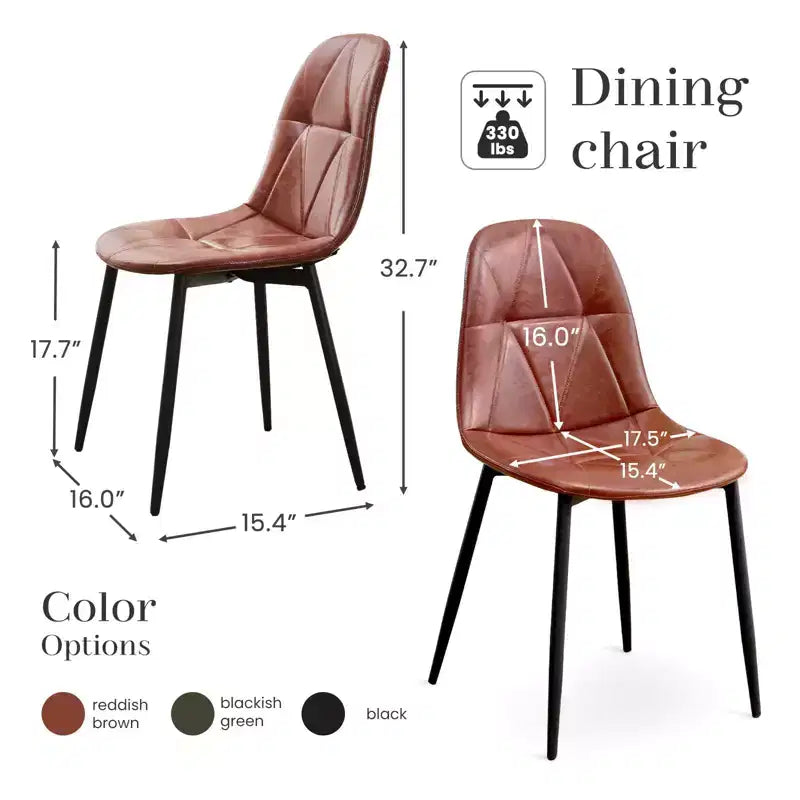 Chaises de salle à manger modernes rembourrées en cuir vintage avec pieds en métal et dossier haut, pour cuisine et salle à manger