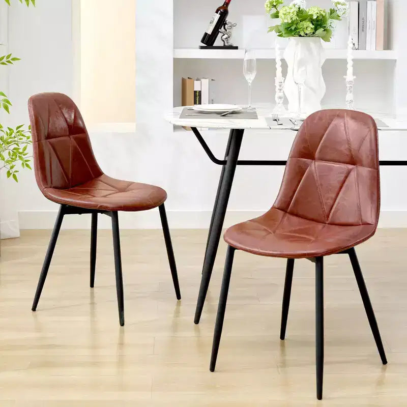 Chaises de salle à manger modernes rembourrées en cuir vintage avec pieds en métal et dossier haut, pour cuisine et salle à manger