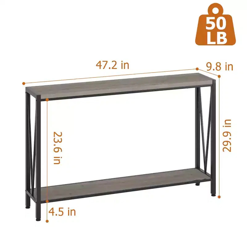 Console - Table d'entrée avec rangement, table de canapé industrielle avec motif en V, design étroit à 2 niveaux pour entrée, salon, couloir, hall d'entrée