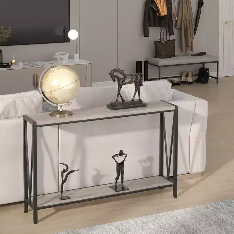 Console - Table d'entrée avec rangement, table de canapé industrielle avec motif en V, design étroit à 2 niveaux pour entrée, salon, couloir, hall d'entrée