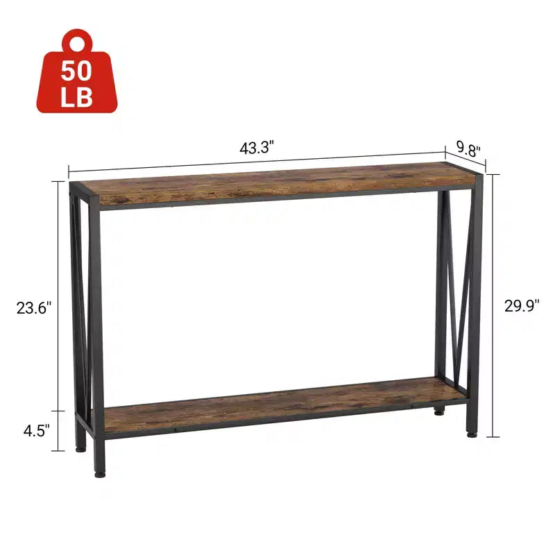 Console - Table d'entrée avec rangement, table de canapé industrielle avec motif en V, design étroit à 2 niveaux pour entrée, salon, couloir, hall d'entrée