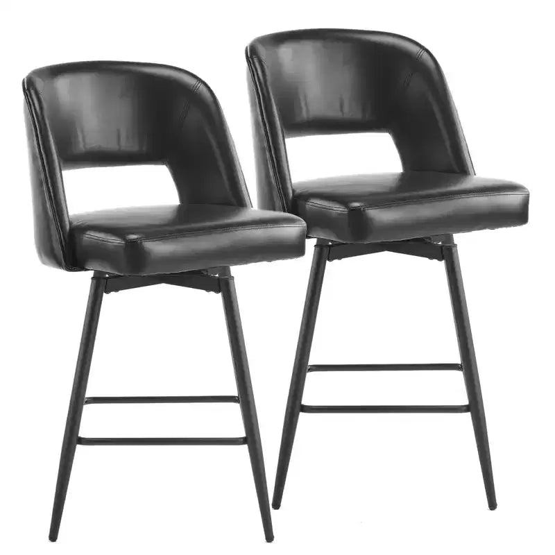 Tabourets de bar en similicuir PU marron avec dossier creux, pieds en fer, pivotants