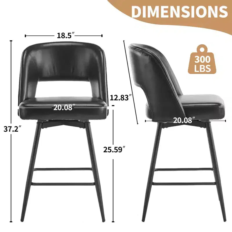 Tabourets de bar en similicuir PU marron avec dossier creux, pieds en fer, pivotants
