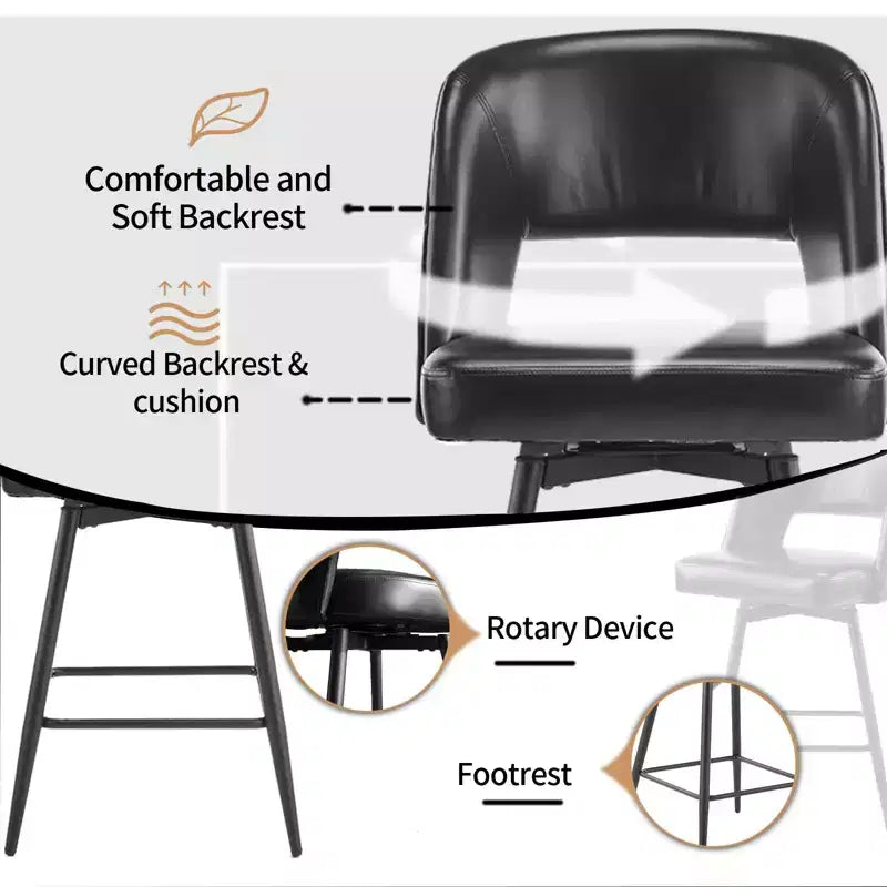 Tabourets de bar en similicuir PU marron avec dossier creux, pieds en fer, pivotants