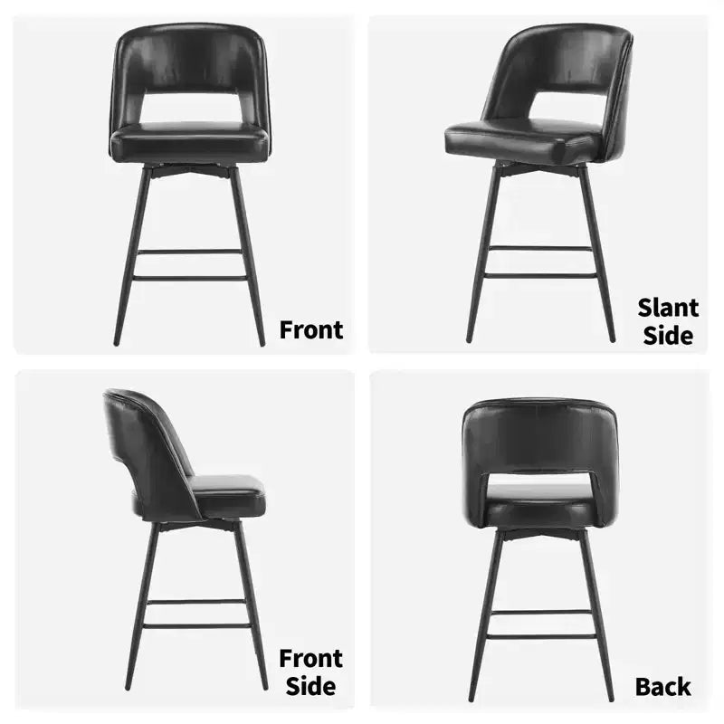 Tabourets de bar en similicuir PU marron avec dossier creux, pieds en fer, pivotants