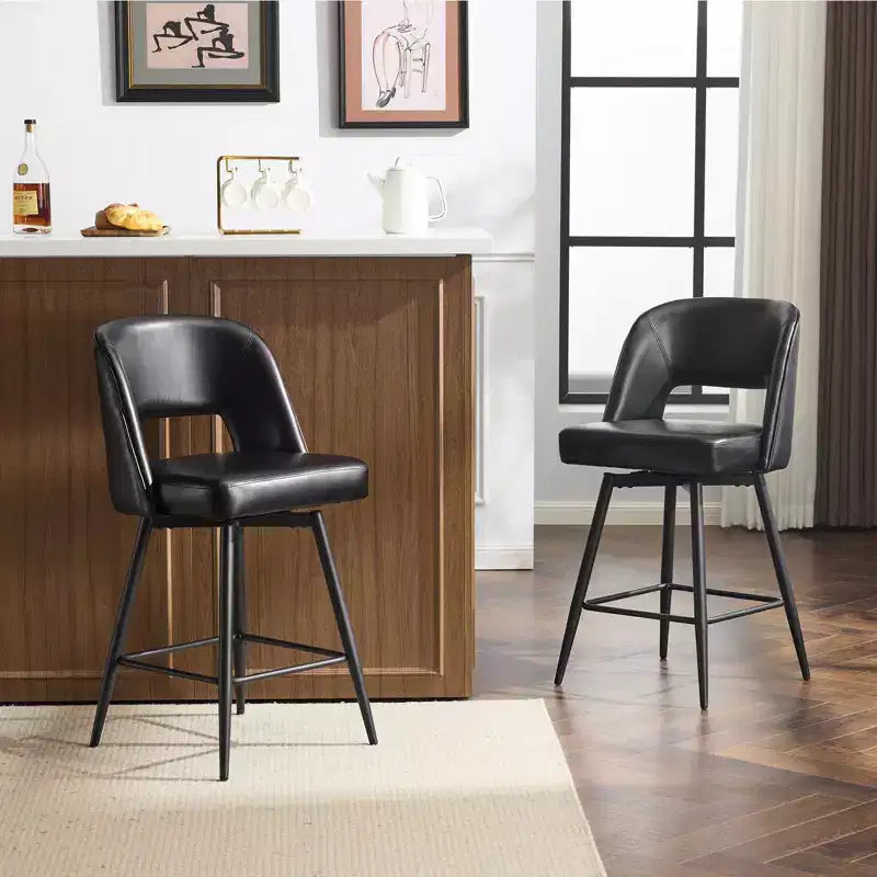 Tabourets de bar en similicuir PU marron avec dossier creux, pieds en fer, pivotants
