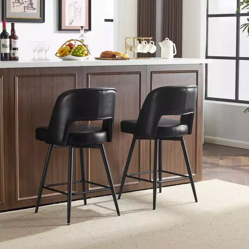 Tabourets de bar en similicuir PU marron avec dossier creux, pieds en fer, pivotants