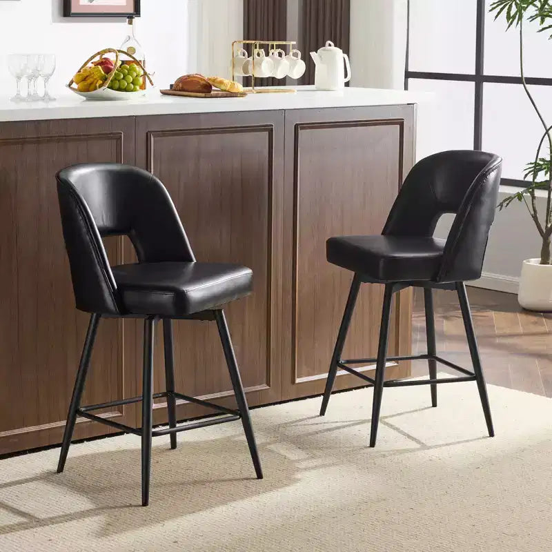 Tabourets de bar en similicuir PU marron avec dossier creux, pieds en fer, pivotants