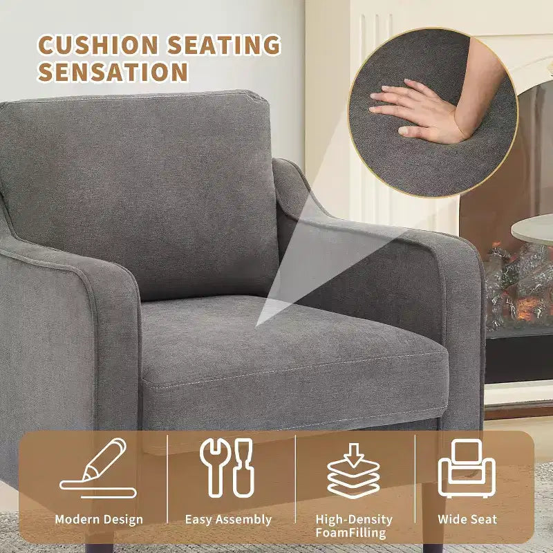 Fauteuil d'appoint moderne du milieu du siècle avec haut dossier, fauteuil rembourré en lin pour salon, chambre ou bureau, fauteuil de lecture compact et confortable.