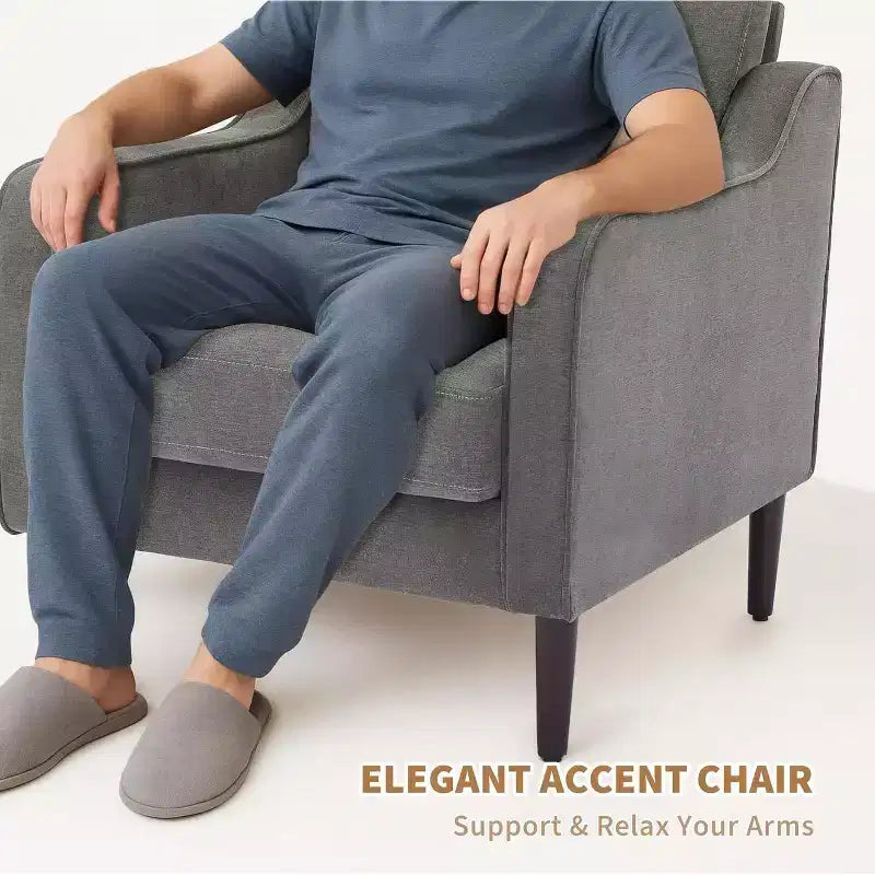 Fauteuil d'appoint moderne du milieu du siècle avec haut dossier, fauteuil rembourré en lin pour salon, chambre ou bureau, fauteuil de lecture compact et confortable.