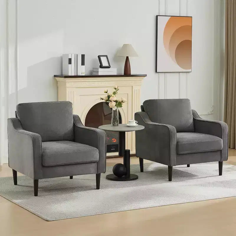 Fauteuil d'appoint moderne du milieu du siècle avec haut dossier, fauteuil rembourré en lin pour salon, chambre ou bureau, fauteuil de lecture compact et confortable.