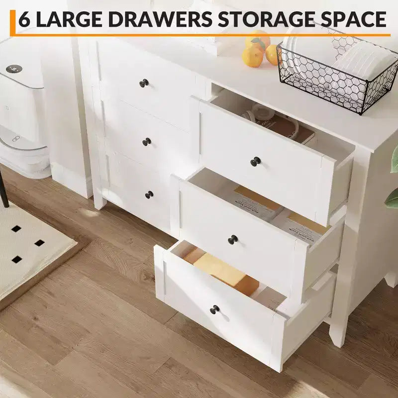 Commode à 6 tiroirs Meuble TV pour téléviseurs de 48 pouces, commode en bois moderne pour chambre, salon et couloir