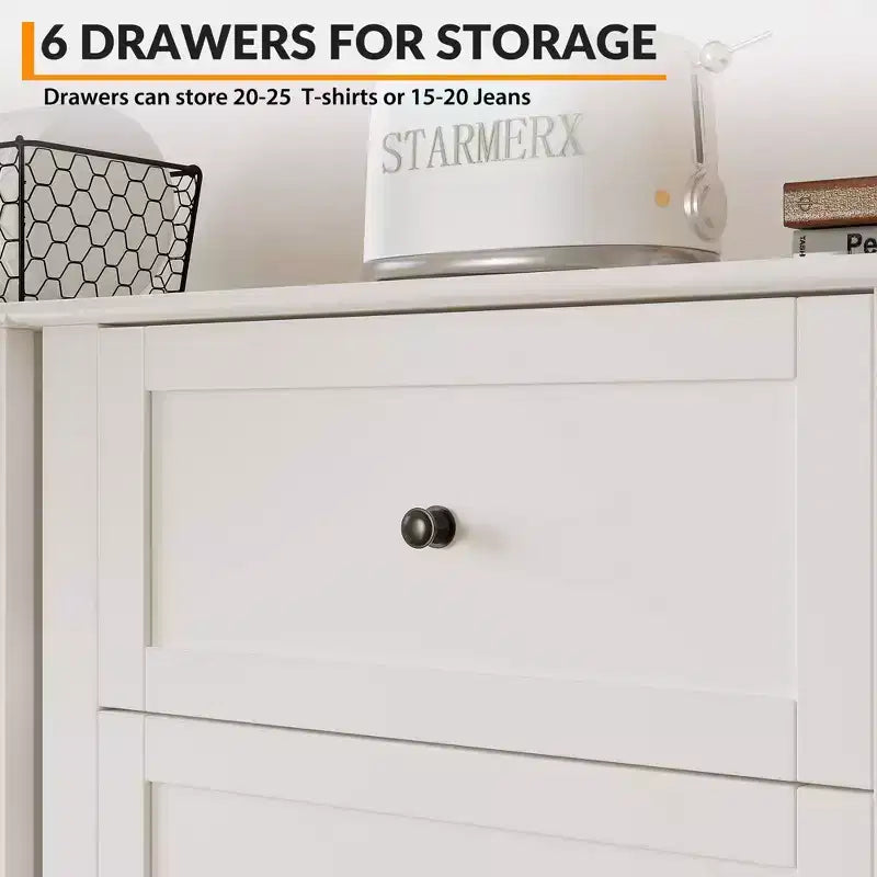 Commode à 6 tiroirs Meuble TV pour téléviseurs de 48 pouces, commode en bois moderne pour chambre, salon et couloir