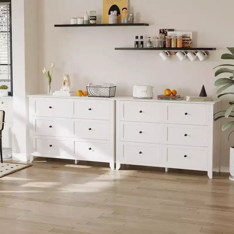 Commode à 6 tiroirs Meuble TV pour téléviseurs de 48 pouces, commode en bois moderne pour chambre, salon et couloir