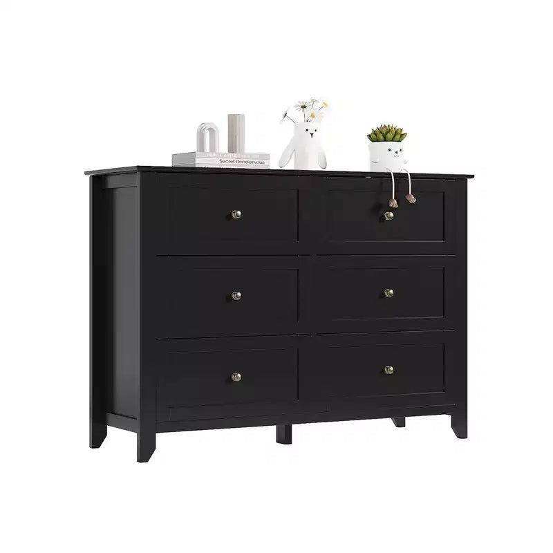 Commode à 6 tiroirs Meuble TV pour téléviseurs de 48 pouces, commode en bois moderne pour chambre, salon et couloir