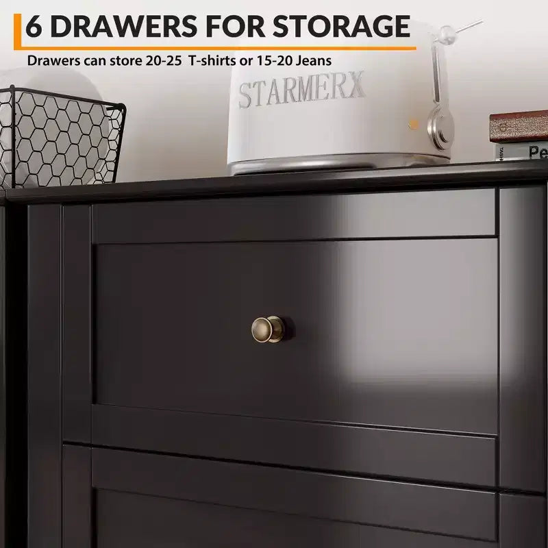 Commode à 6 tiroirs Meuble TV pour téléviseurs de 48 pouces, commode en bois moderne pour chambre, salon et couloir